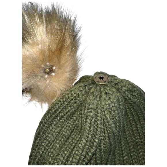 CC Beige Knit Beanie FURTALK Green Faux Fur Pom Hat Womens Winter Lot - Picture 15 of 16